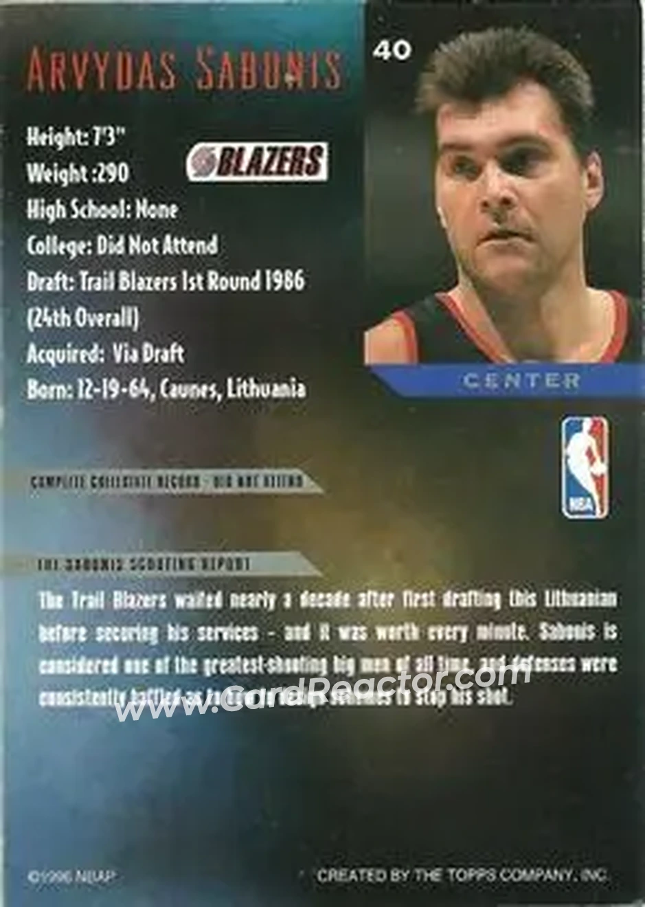 Back of Arvydas Sabonis