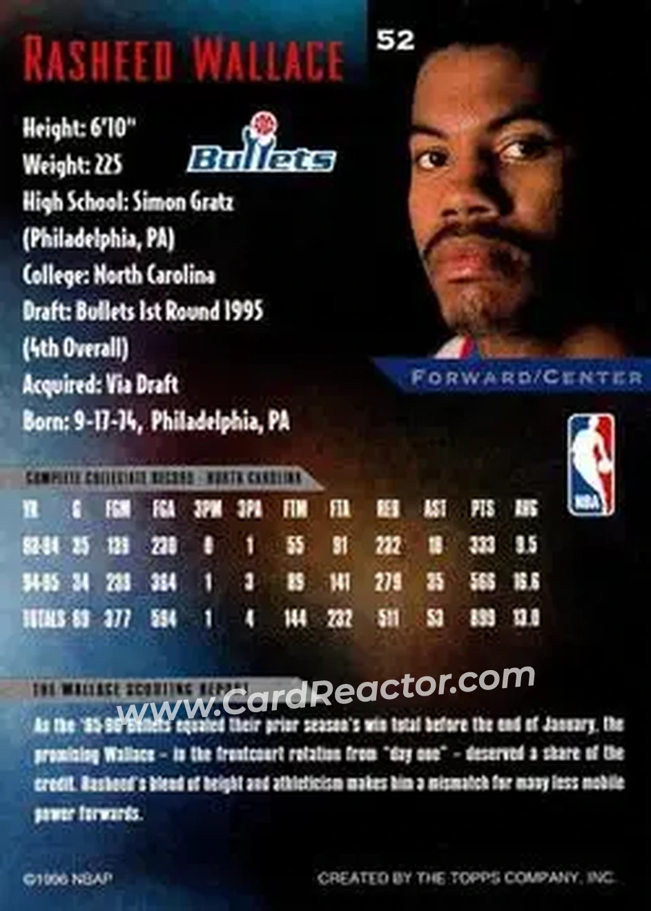 Back of Rasheed Wallace