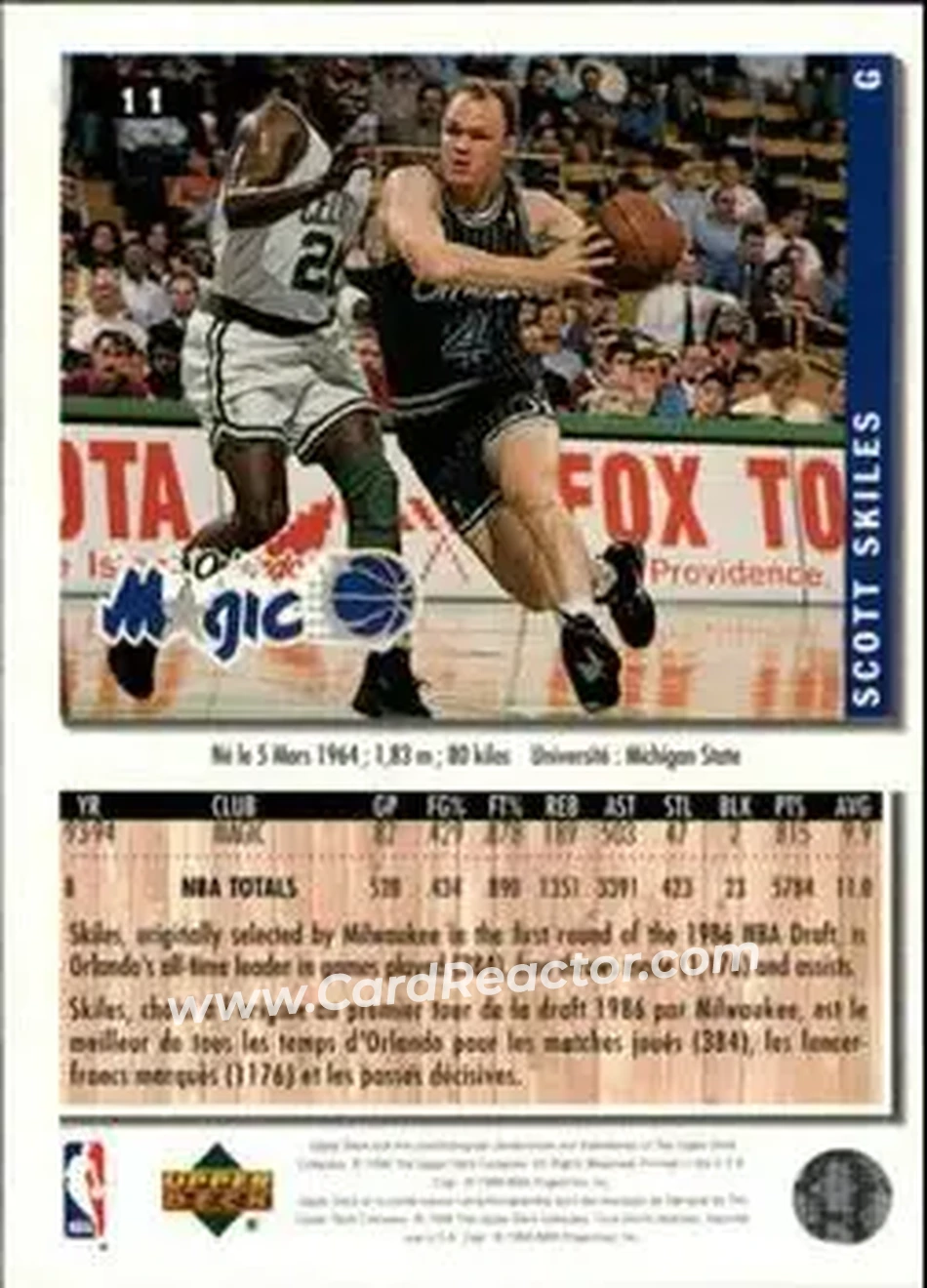1994-95 Collector's Choice French #11 - Scott Skiles - Orlando Magic - Back 1994-95 Collector's Choice French #11 - Scott Skiles - Orlando Magic - Back