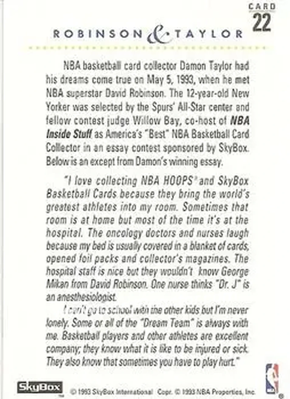 1993-94 SkyBox Premium #22 - Card #22 - Back