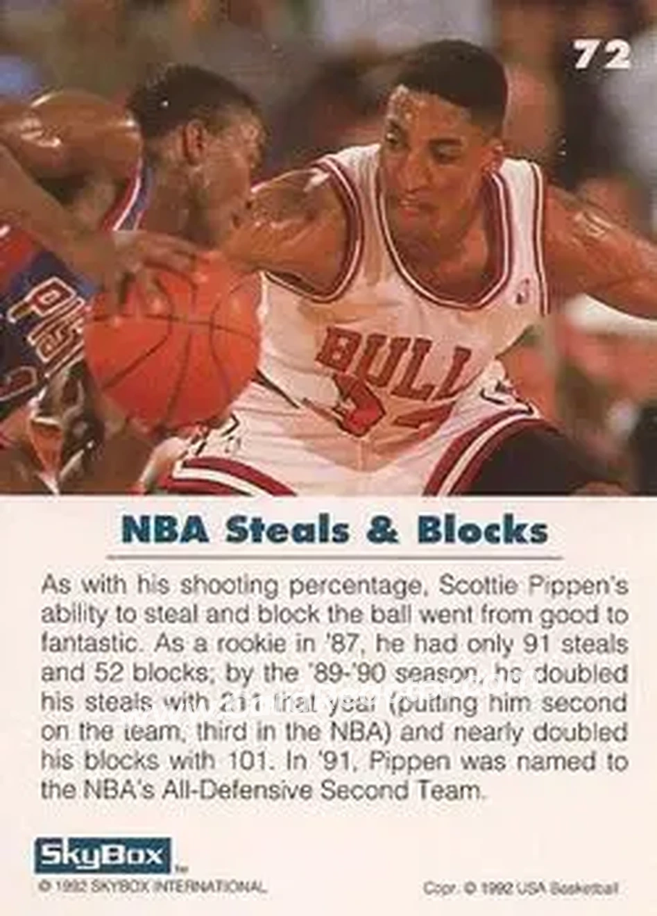 1992 SkyBox USA #72 - Scottie Pippen - USA - Back