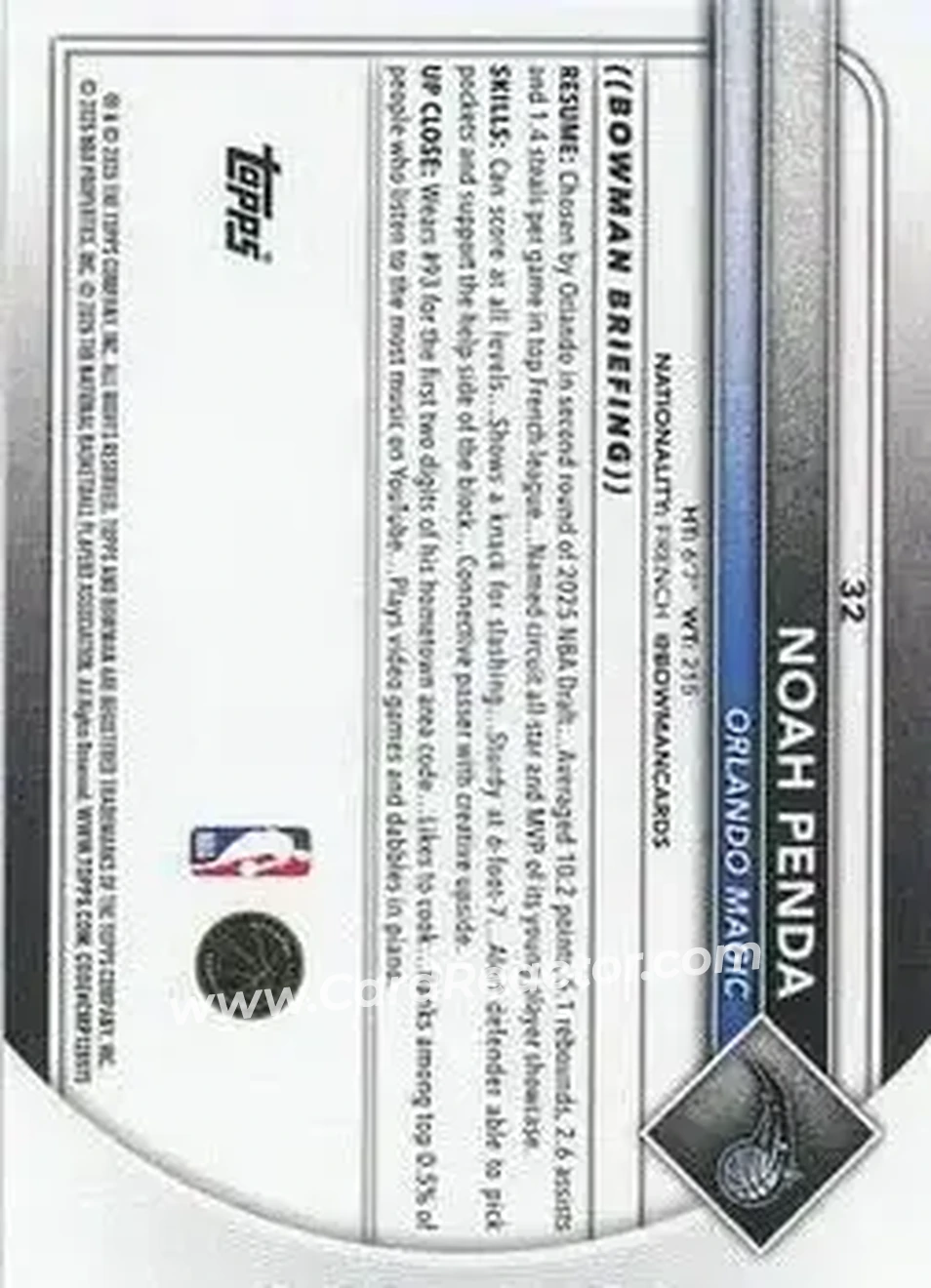 2025-26 Bowman #32 - Noah Penda - Orlando Magic - Back 2025-26 Bowman #32 - Noah Penda - Orlando Magic - Back