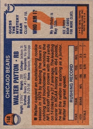 Verso de Walter Payton