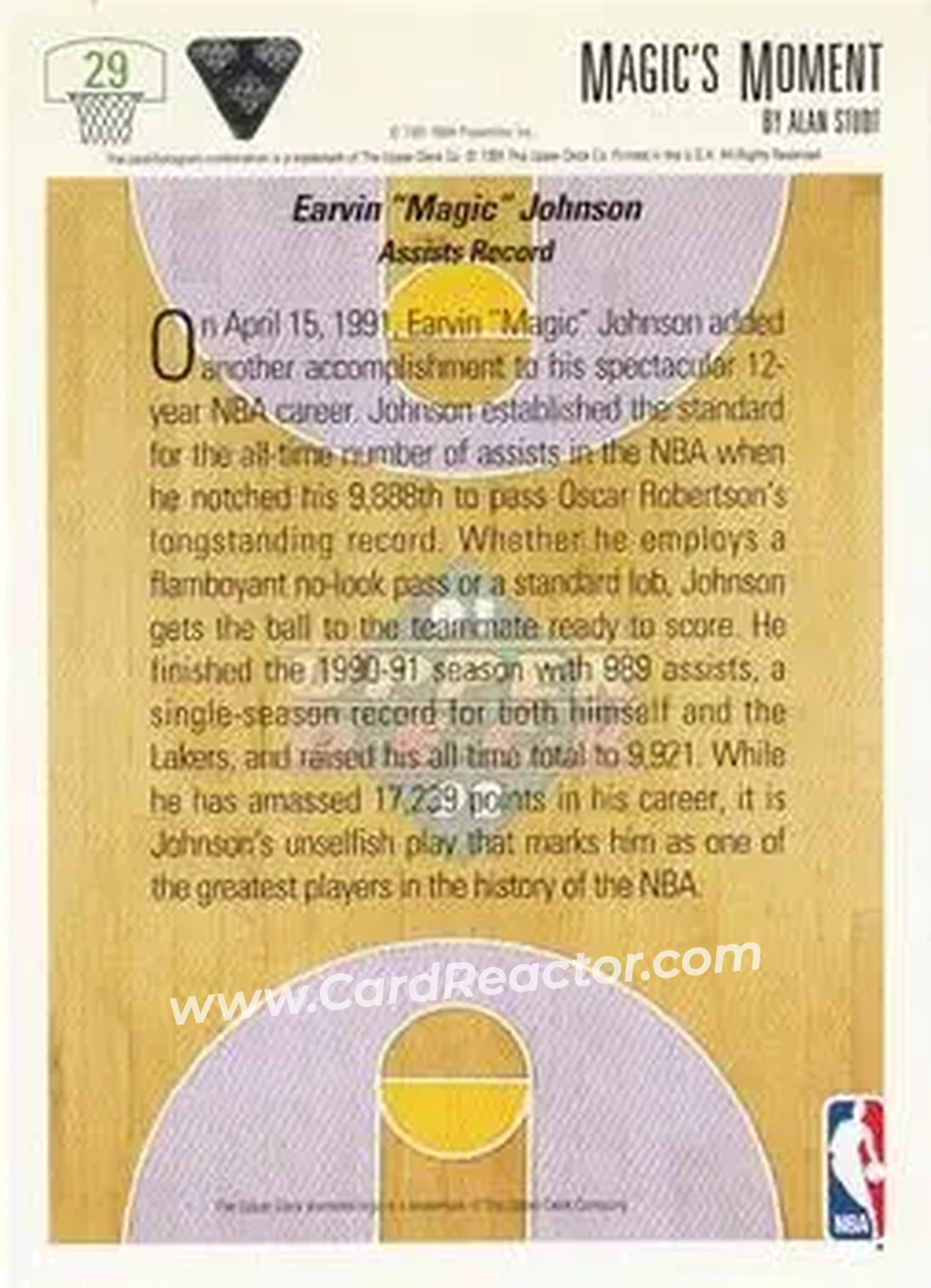 1991-92 Upper Deck #29 - Magic's Moment SPCL - Los Angeles Lakers - Los Angeles Lakers - Back