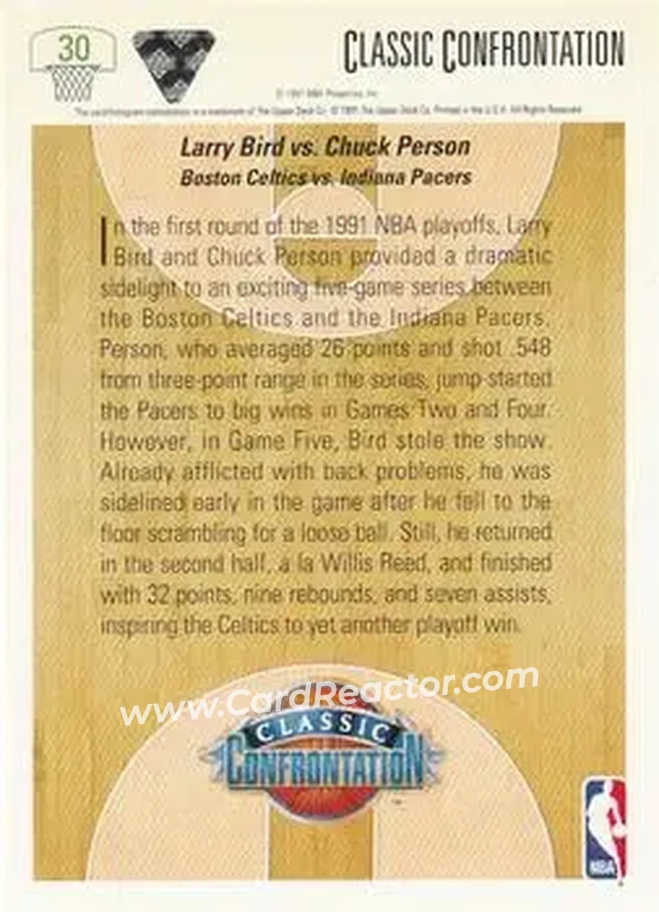 1991-92 Upper Deck #30 - Bird vs. Person CC - Boston Celtics - Indiana Pacers - Back