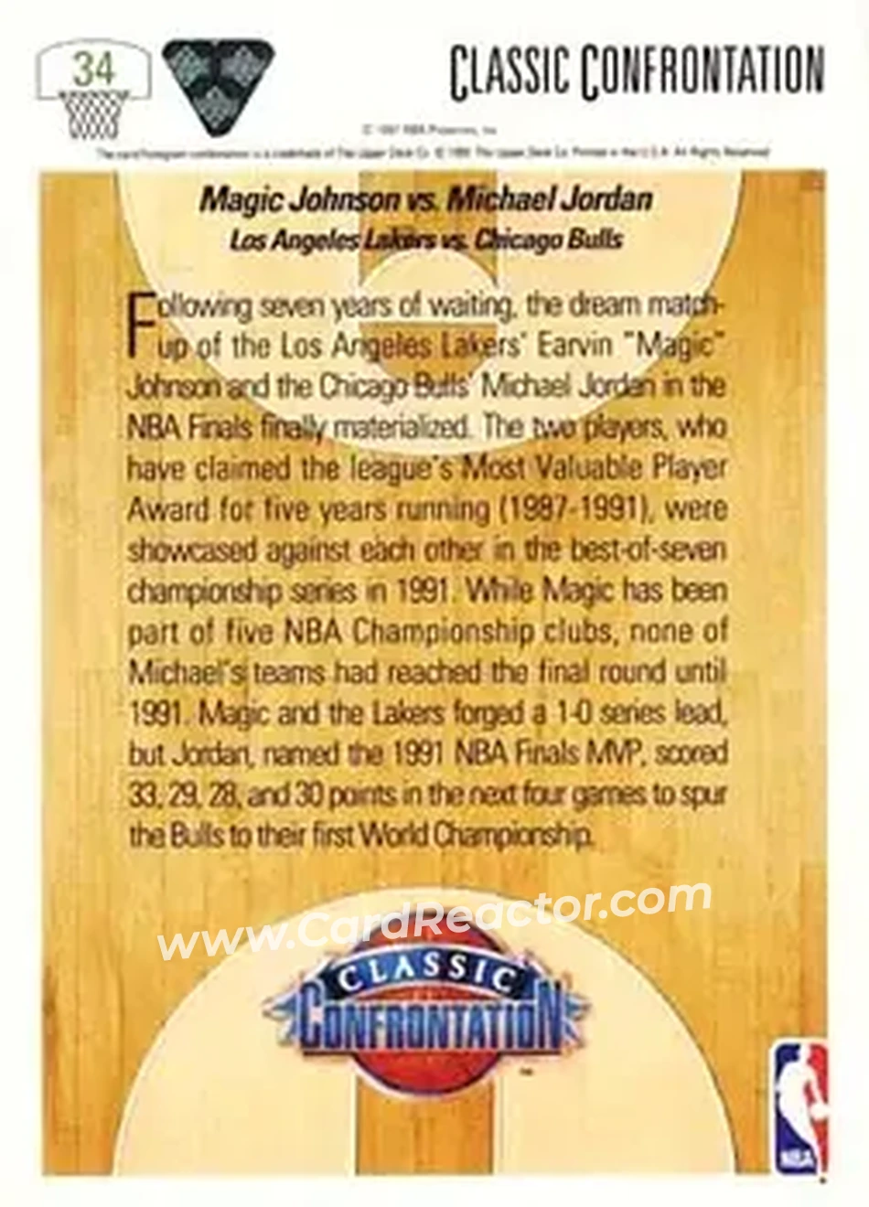 1991-92 Upper Deck #34 - Magic vs. Jordan CC - Los Angeles Lakers - Chicago Bulls - Back