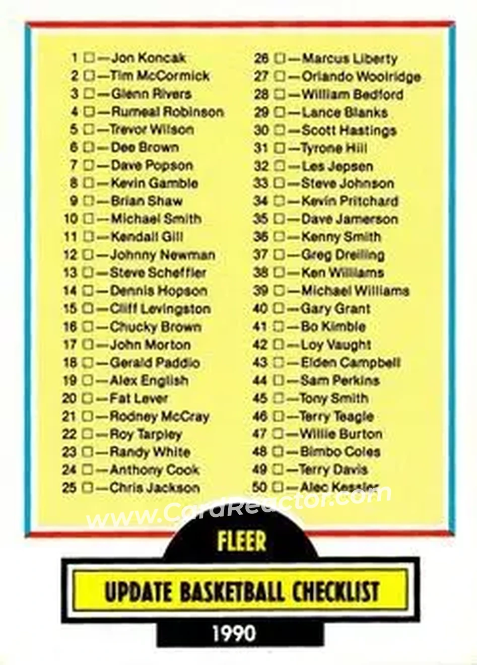 1990-91 Fleer Update #U-100 - Card #U-100 - Front