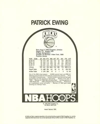Back of Patrick Ewing