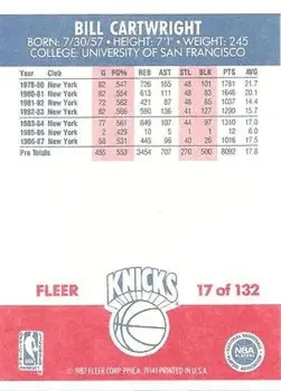 Verso de Bill Cartwright