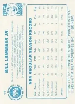 Verso de Bill Laimbeer