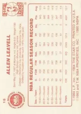 Allen Leavell 뒷면