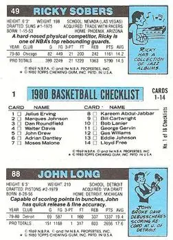 1980-81 Topps #1 / 49 / 88 - Ricky Sobers - Back