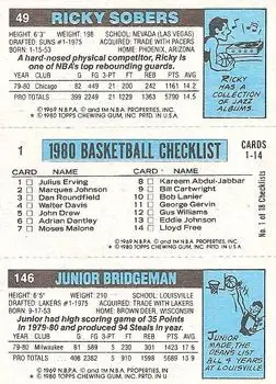 1980-81 Topps #1 / 49 / 146 - Ricky Sobers - Back