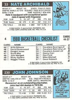 1980-81 Topps #4 / 33 / 230 - Nate Archibald - Back