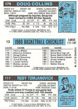 1980-81 Topps #13 / 111 / 179 - Doug Collins - Back