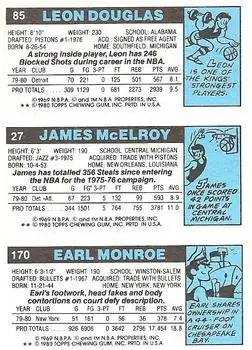 1980-81 Topps #27 / 85 / 170 - Leon Douglas - Back