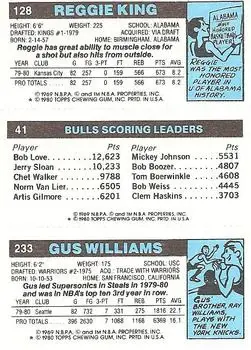 1980-81 Topps #41 / 128 / 233 - Reggie King - Back