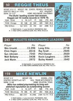 1980-81 Topps #50 / 159 / 243 - Reggie Theus - Back