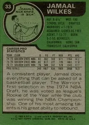 Jamaal Wilkes Rückseite