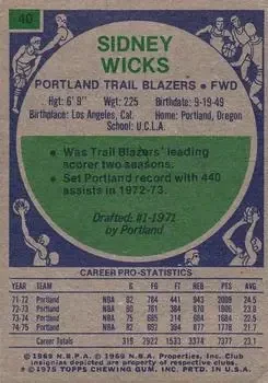 Back of Sidney Wicks