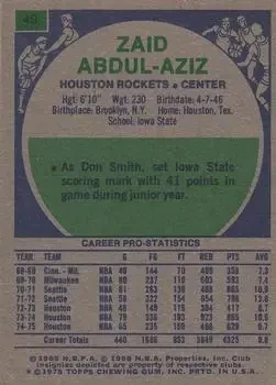 Back of Zaid Abdul-Aziz