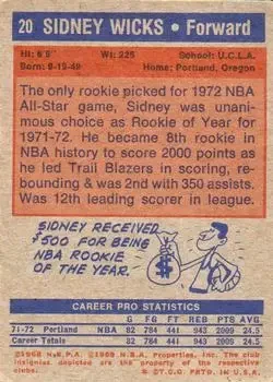 Back of Sidney Wicks