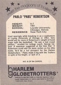 1971 Fleer Harlem Globetrotters #6 - Pablo "Pabs" Robertson - Harlem Globetrotters