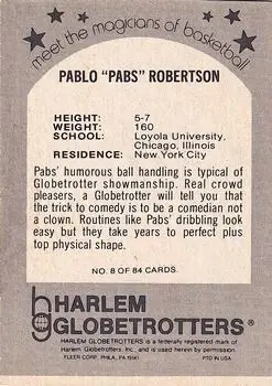 1971 Fleer Harlem Globetrotters #8 - Pablo "Pabs" Robertson - Harlem Globetrotters 1971 Fleer Harlem Globetrotters #8 - Pablo "Pabs" Robertson - Harlem Globetrotters