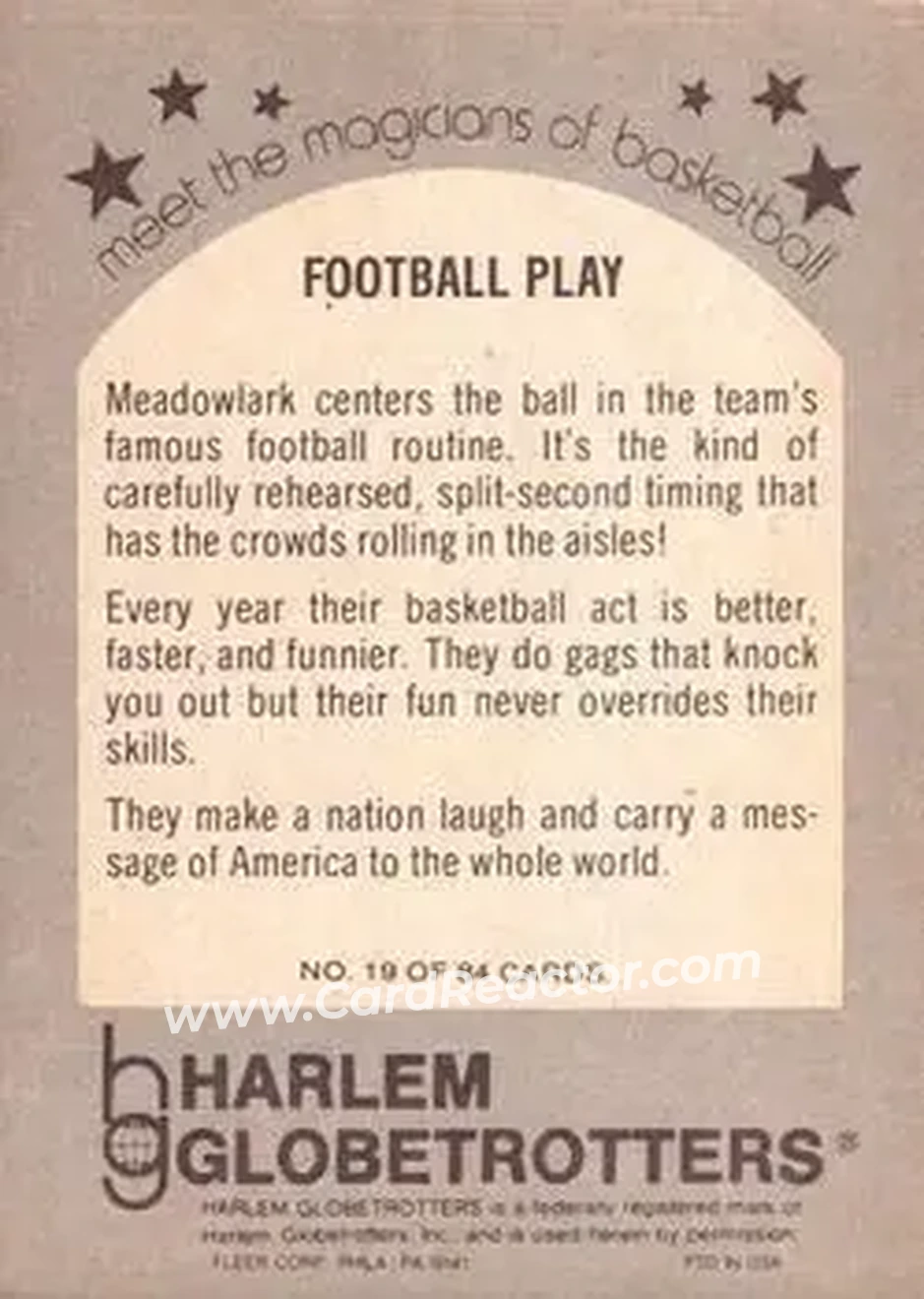 1971 Fleer Harlem Globetrotters #19 - Card #19 - Harlem Globetrotters - Back