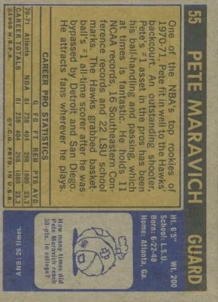 Verso de Pete Maravich