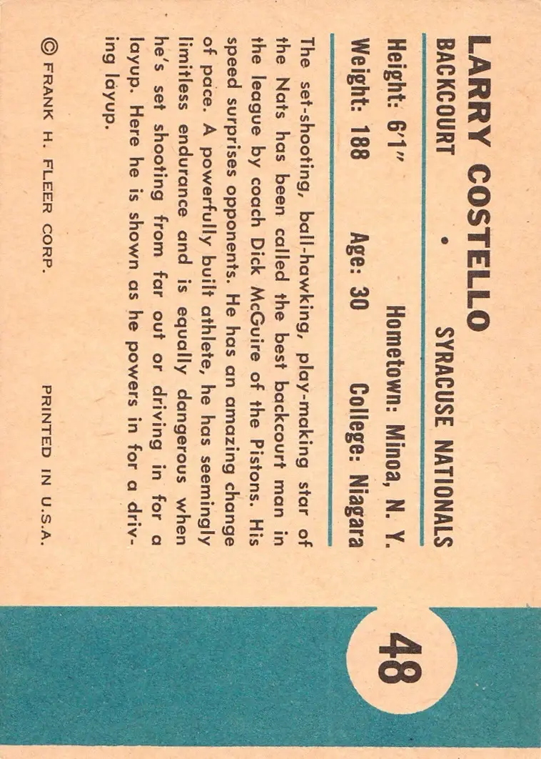Back of Larry Costello