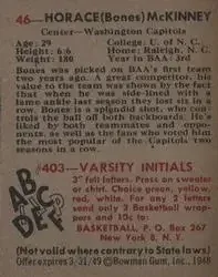 Back of Horace "Bones" McKinney