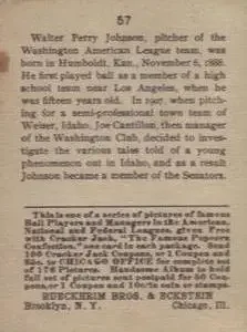 Back of Walter Johnson