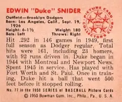 Back of Edwin "Duke" Snider