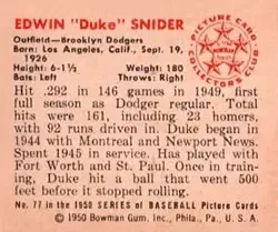 Back of Edwin "Duke" Snider