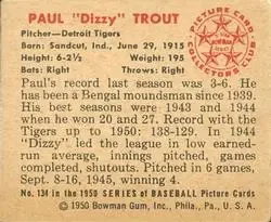 Back of Paul "Dizzy" Trout