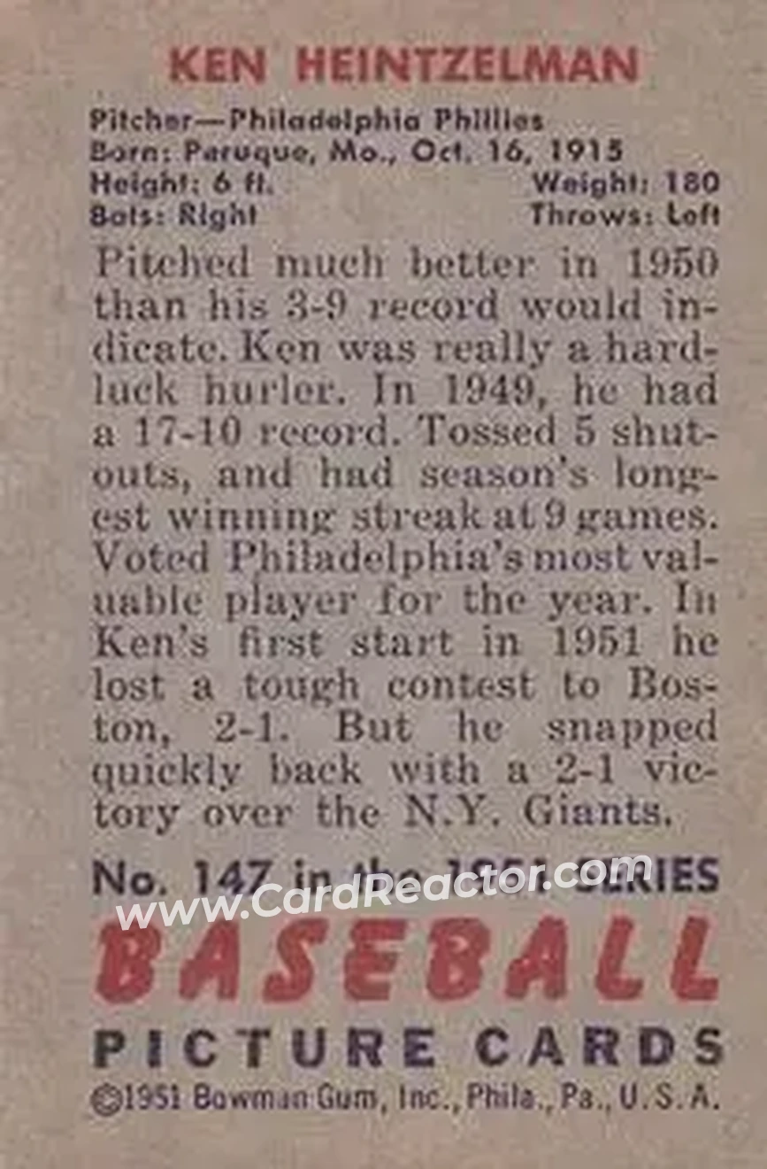 Back of Ken Heintzelman
