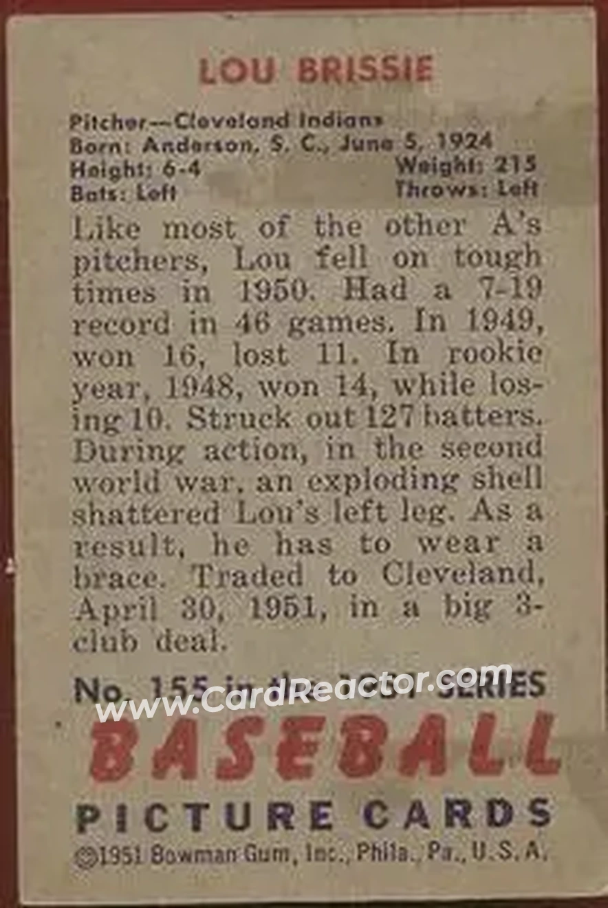 Back of Leland "Lou" Brissie