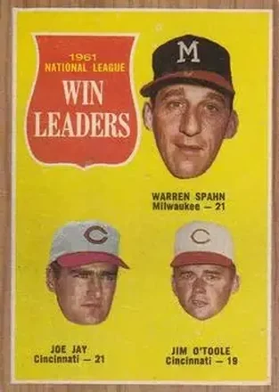 1962 Topps #58 Joe Jay & Jim O'Toole & Warren Spahn