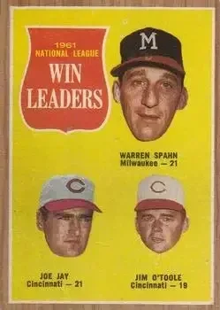 1962 Topps #58 Joe Jay & Jim O'Toole & Warren Spahn