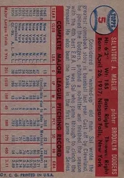 Back of Sal Maglie