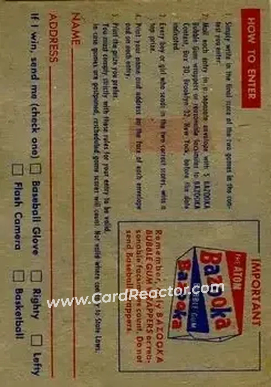 Back of Contest May 4 Boston Red Sox - Cincinnati Redlegs - Cleveland Indians - New York Giants