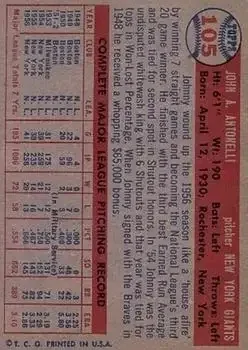 Back of Johnny Antonelli
