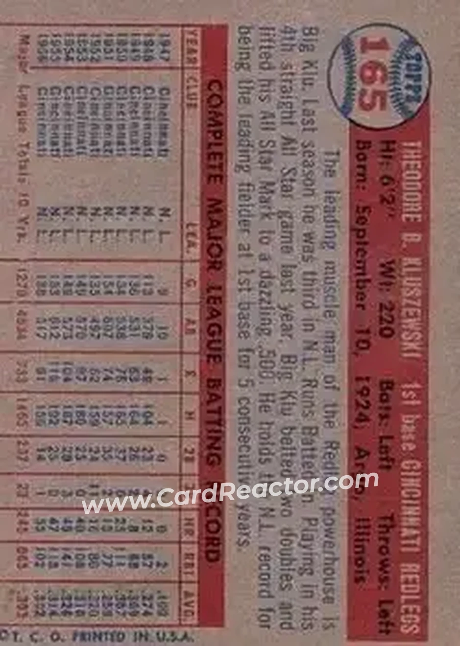 Back of Ted Kluszewski