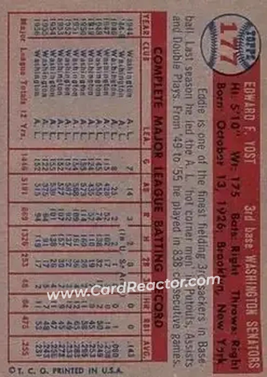 Back of Eddie Yost