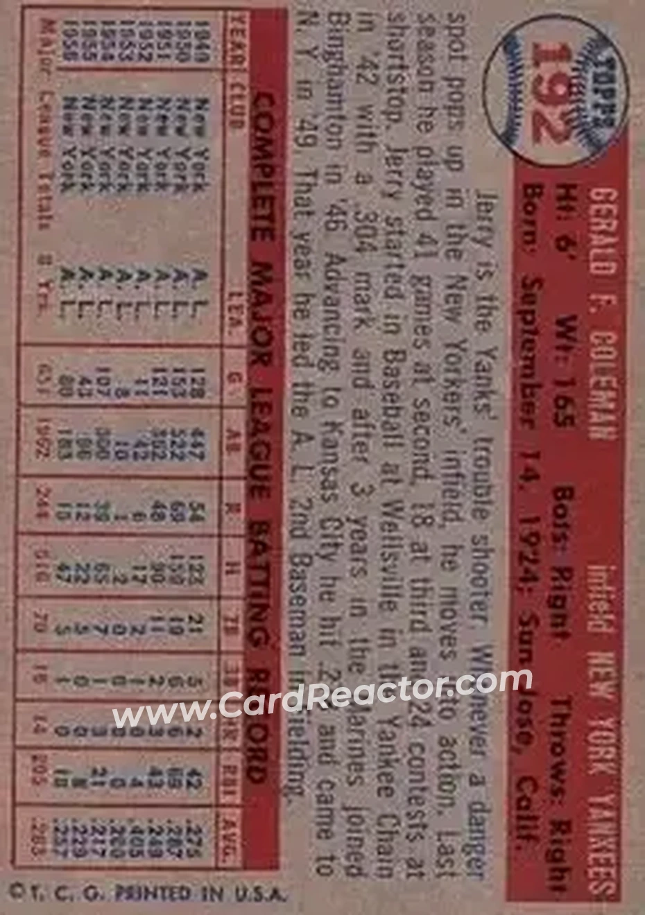 Back of Jerry Coleman
