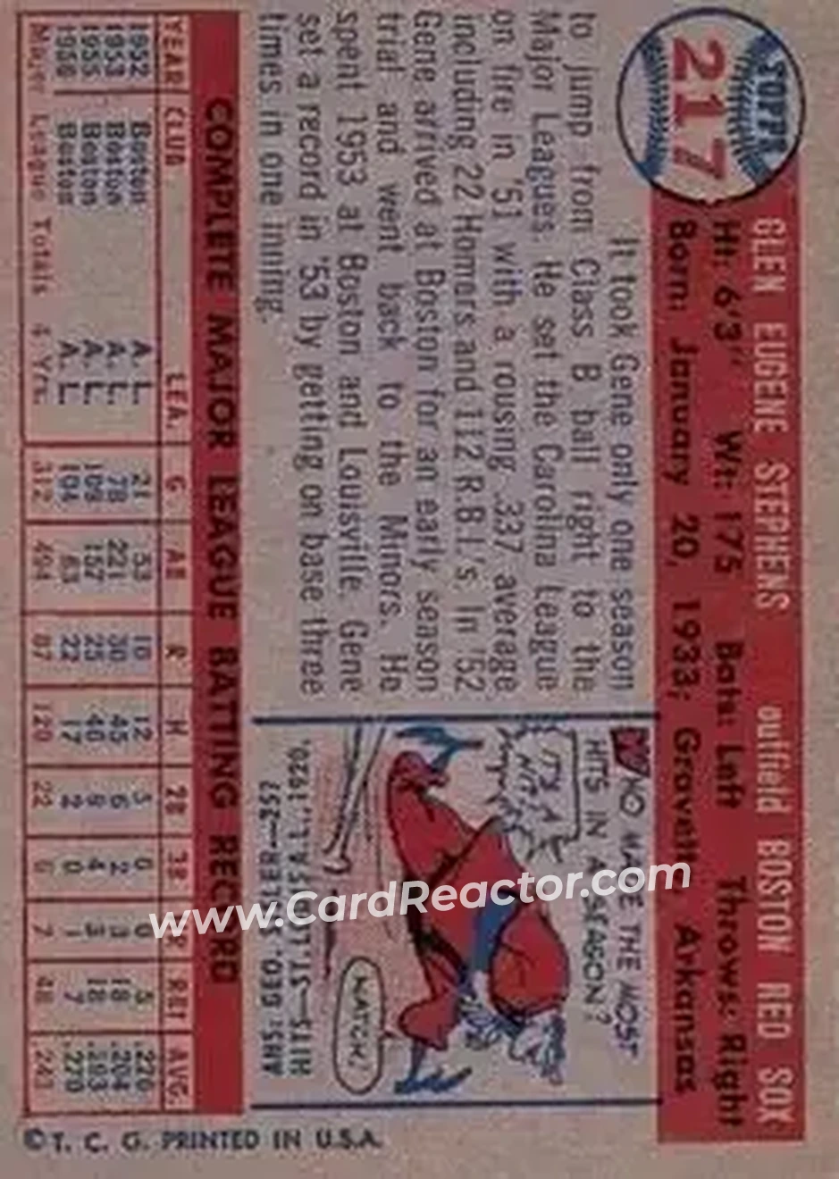 Back of Gene Stephens