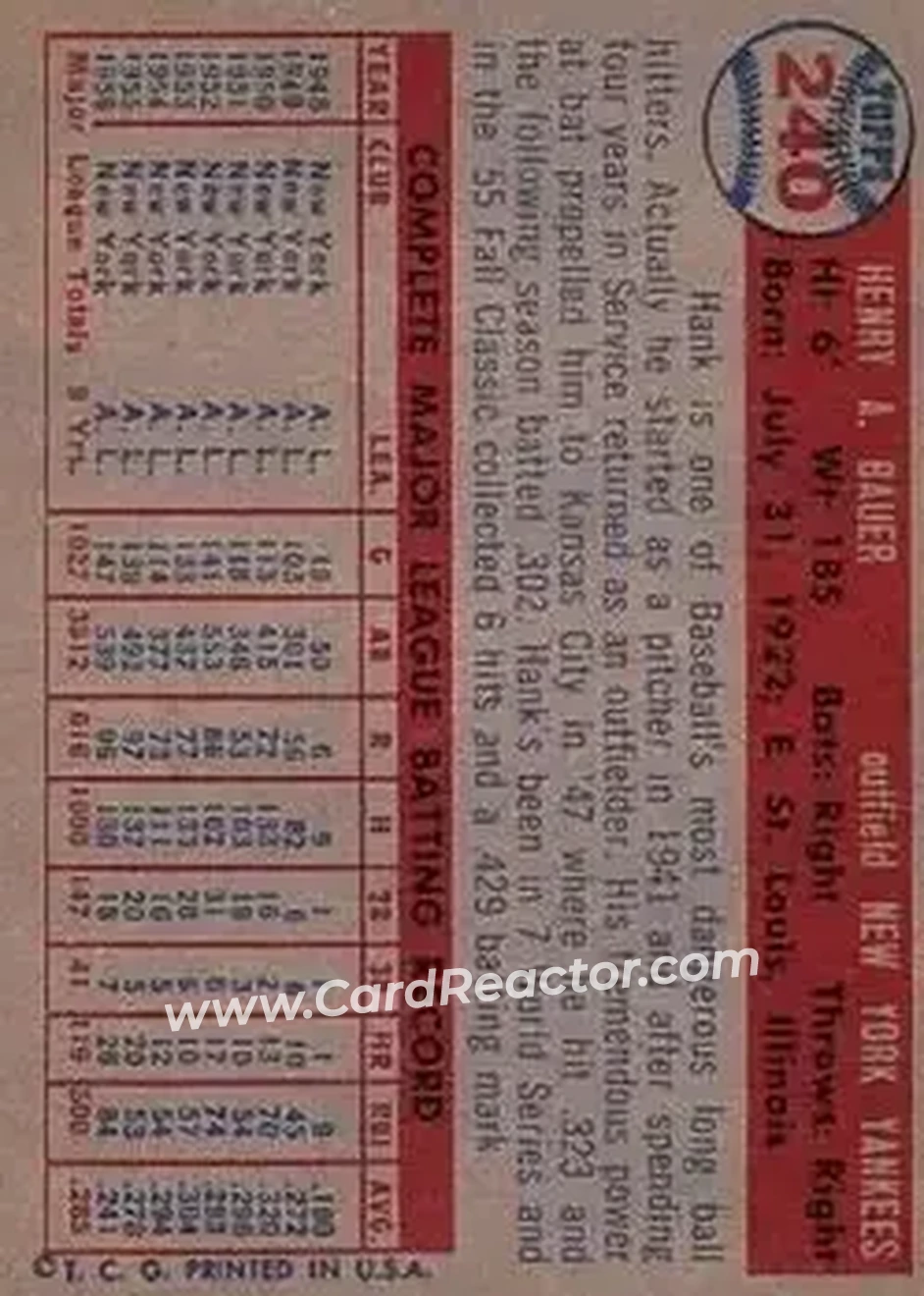 Back of Hank Bauer