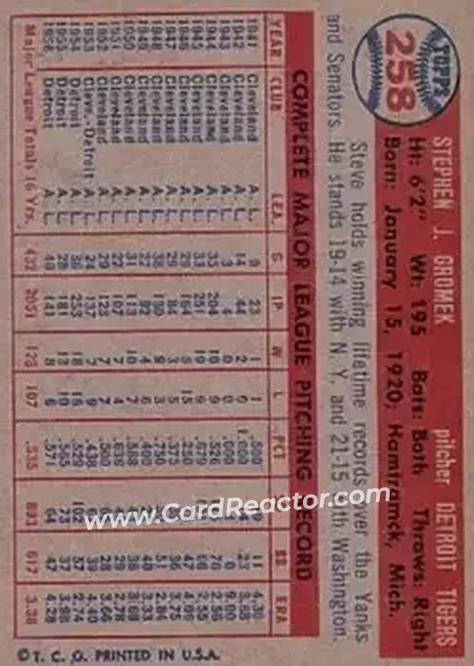 Back of Steve Gromek