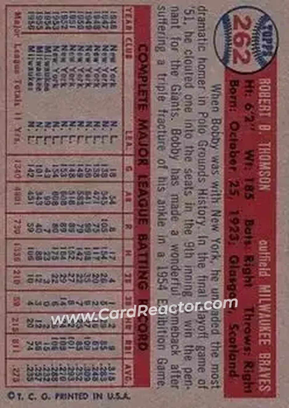 Back of Bobby Thomson